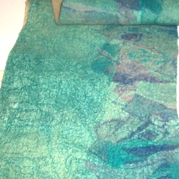 Vintage 1 of a Kind Handmade Hand-dyed Reversible Felted-Wool Scarf 66 X 18